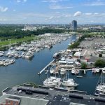 Marinas - Town with Marinas and Moored Motorboats