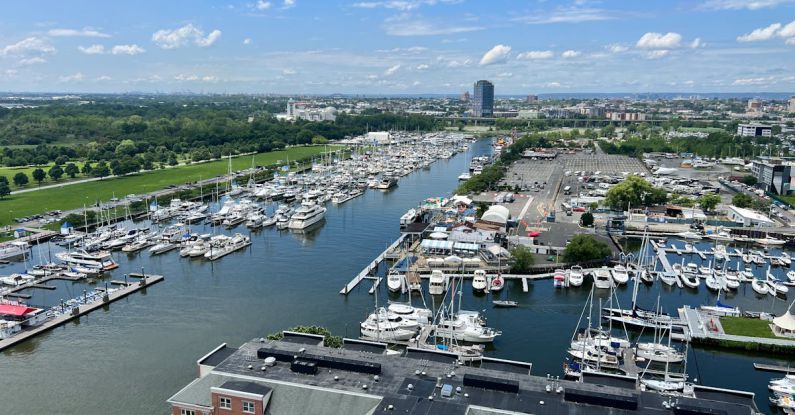 Marinas - Town with Marinas and Moored Motorboats