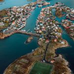 Fjords - Aerial View of the Henningsvaer Stadium on Lofoten Islands in Norway